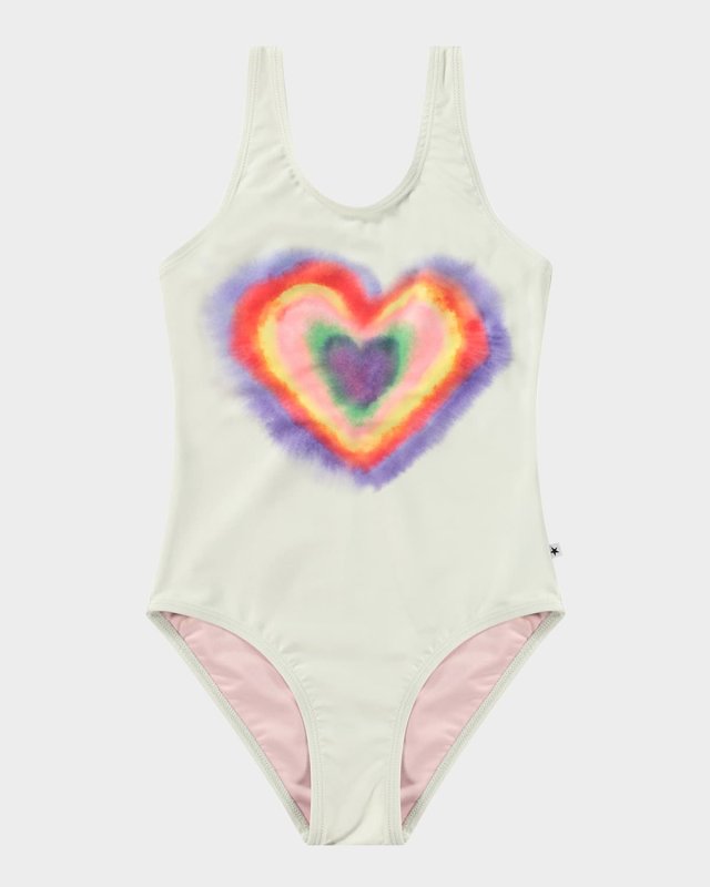 Girl's Nika Heart Graphic One Piece Swimsuit, Size 4-